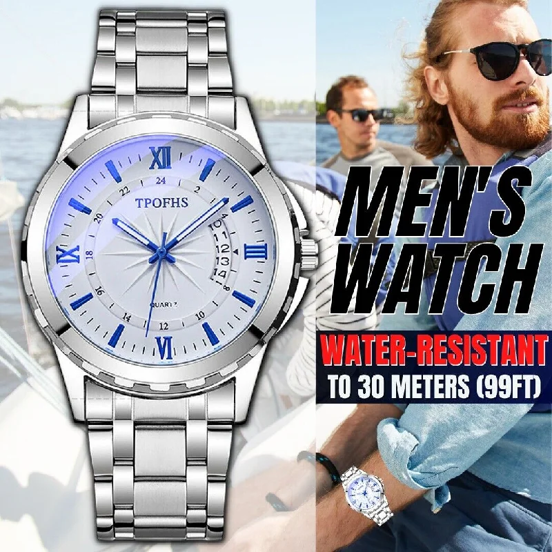 Classic Men's Watch Stainless Steel Wristwatch For Men Quartz Luxury WaterproofV-Neck T-Shirts