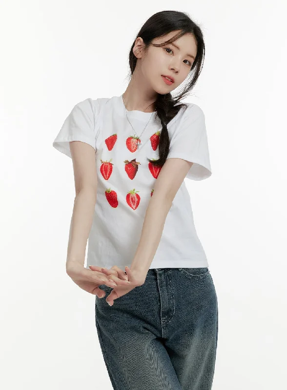 Strawberry Graphic Cotton Tee OA405Button-Up T-Shirts