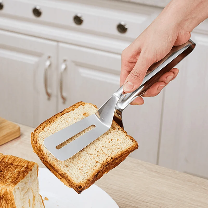 Multi-Function Food Grade Stainless Steel BBQ Tongs Barbecue Bread Beef Steak Turner with Clamp ClipOff-Shoulder T-Shirts