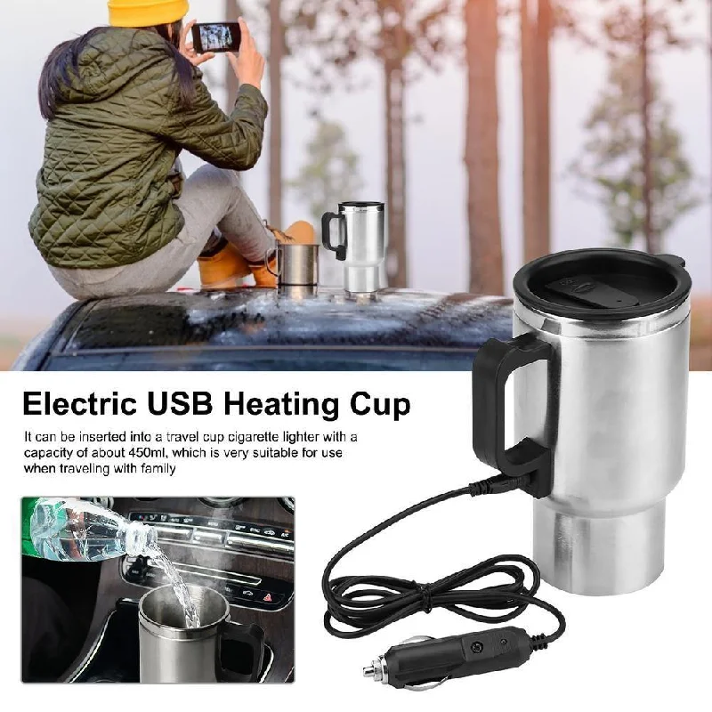 Stainless Steel Vehicle Heating Cup Electric Heating Car Kettle Camping Travel Kettle Water Coffee Milk Thermal Mug (Silver)Band Merch T-Shirts