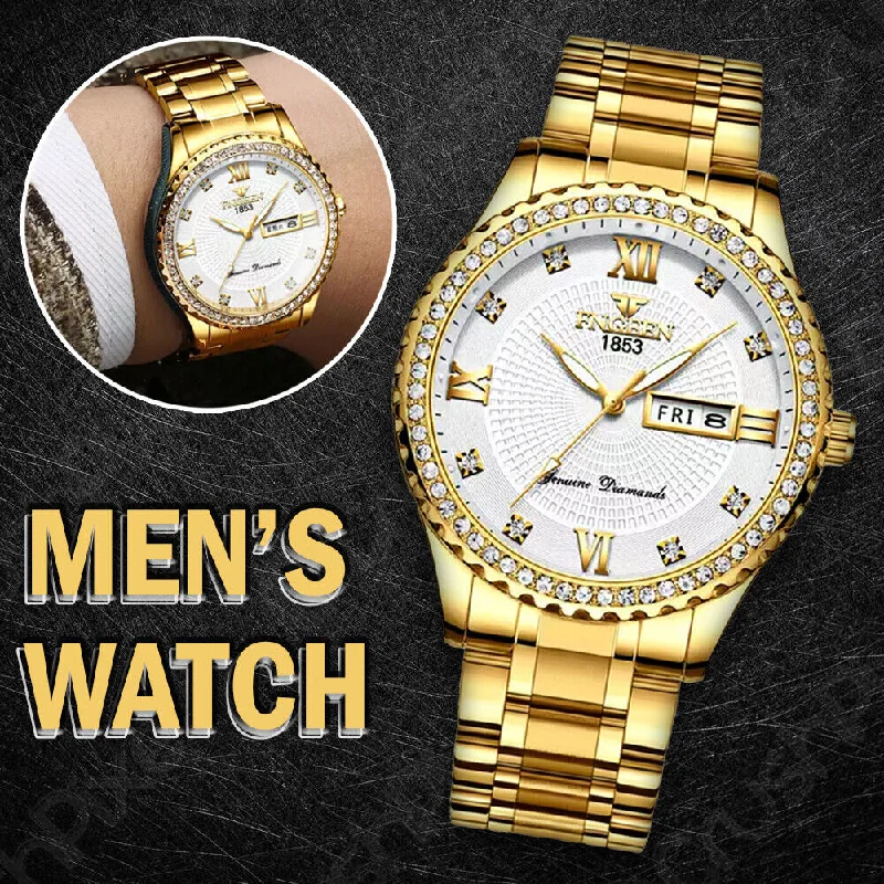 Men's Watch Gold Relojes De Hombre Classic Stainless Steel Quartz Diamond WatchOversized T-Shirts