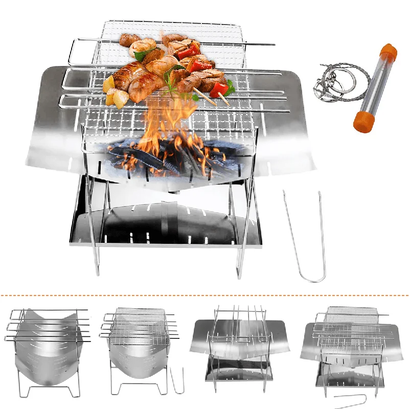 Portable Folding Barbecue Grill Stainless Steel Camping Stove for Outdoor Picnic CampingFitted T-Shirts