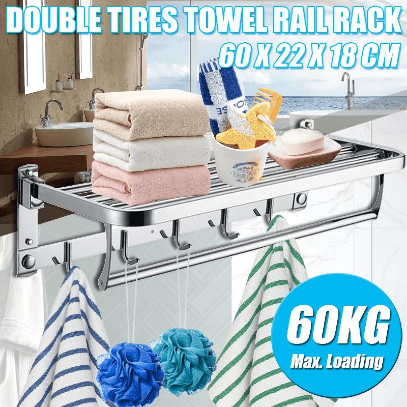 Bakeey 304 Stainless Steel Double Towel Rail Rack Shelf Wall Mounted Bathroom with 5 HookEmbroidered T-Shirts