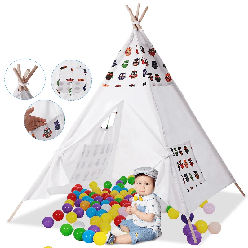 1.35/1.6M Kids Teepee Tent Children Playhouse Folding Portable Game Room Indoor Outdoor for Boys Girls GiftPainted T-Shirts