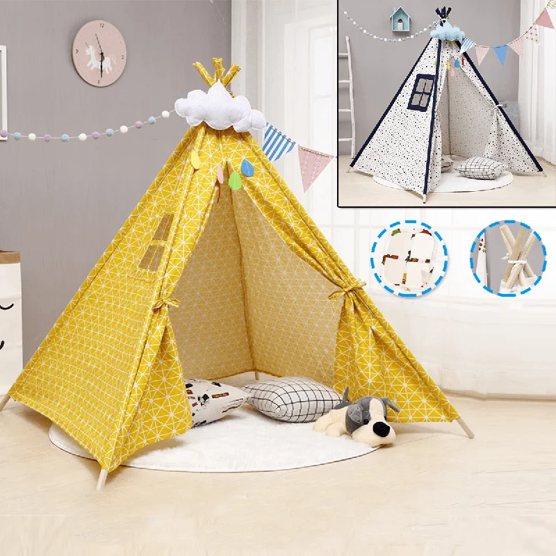 Teepee Children Playhouse Kids Play Tent Natural Cotton Canvas Gift for Boys Girls Indoor Outdoor TentScoop Neck T-Shirts