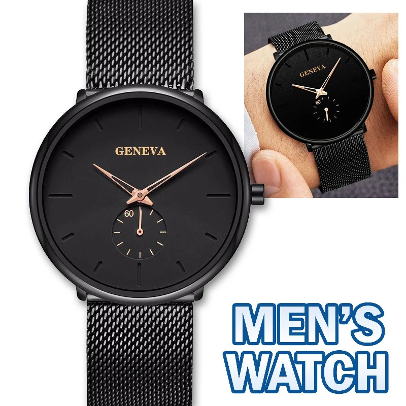 Men Quartz Watch Relojes De Hombre Minimalist Ultra Stainless Steel Band WatchesAsymmetrical T-Shirts