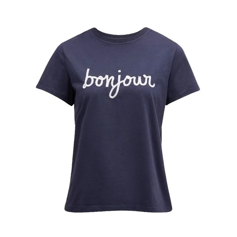 Cinq a Sept Women's Sequined Bonjour Tee, Navy/WhiteLounge T-Shirts