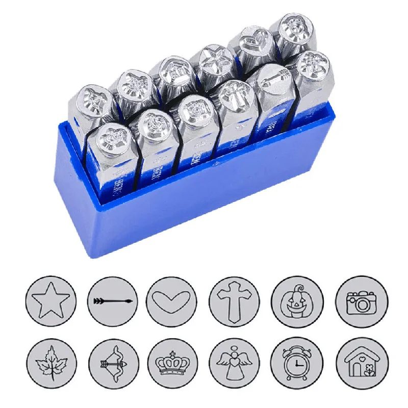 BENECREAT 12 PCS (6Mm 1/4") Metal Design Stamps Punch Stamping Tool Electroplated Hard Carbon Steel Tools Stamp/Punch Metal Jewelry Leather Craft ToolHooded T-Shirts