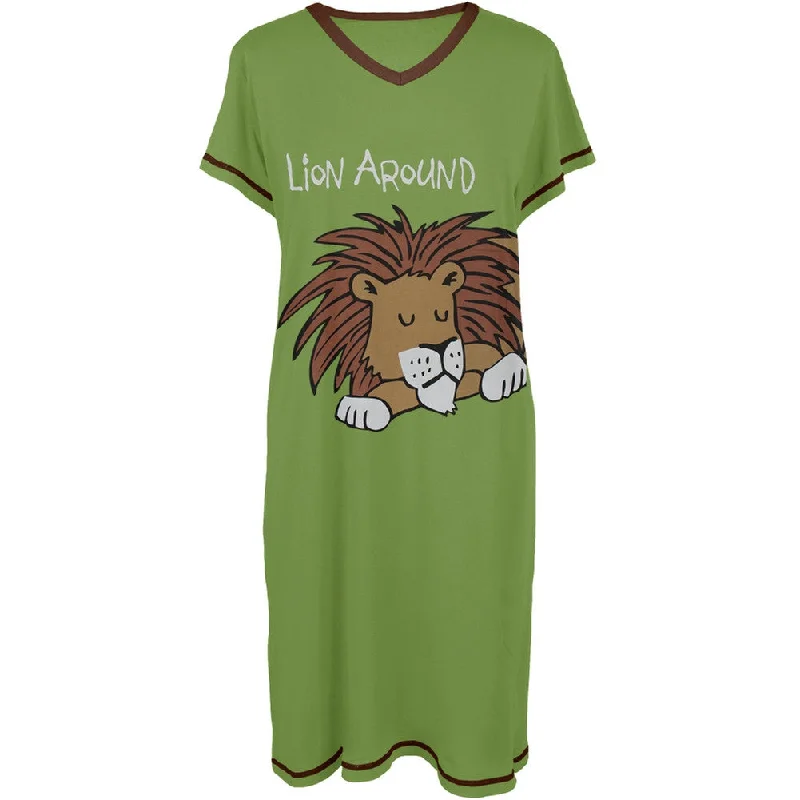 Lion Around Women's V-Neck NightshirtVNeckTopSilver