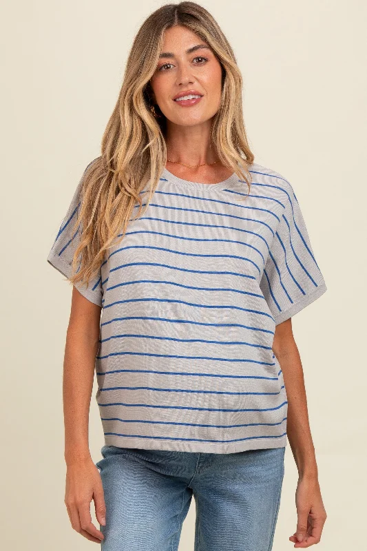 Athletic Short Sleeve TopsGrey Striped Boxy Short Sleeve Maternity Top