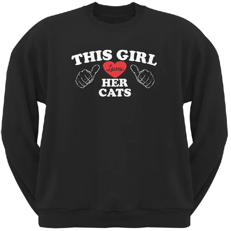 Valentine's Day - This Girl Loves Her Cats Black Adult Crew Neck SweatshirtCrewneckminimal