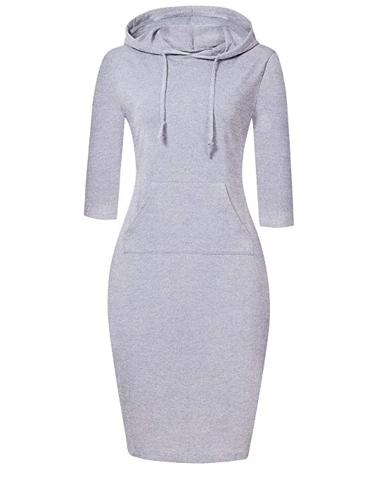 Gym HoodiesWomen Stripe Pocket Knee Length Slim Sweatshirt Casual Pullover Hoodie Dress