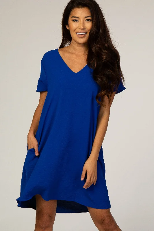 Royal Blue V-Neck Short Sleeve DressVNeckTopOnyx