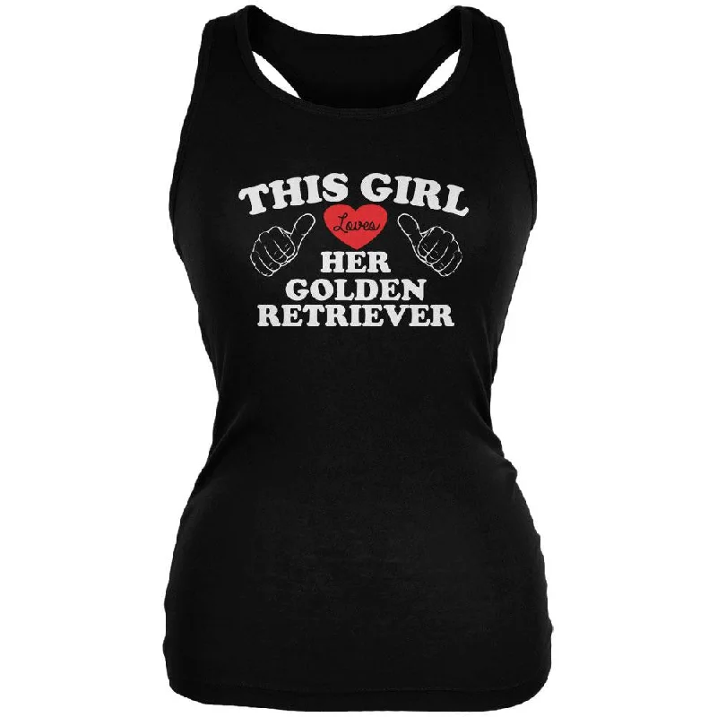 Outdoor jacketValentines This Girl Loves Her Golden Retriever Black Juniors Soft Tank Top