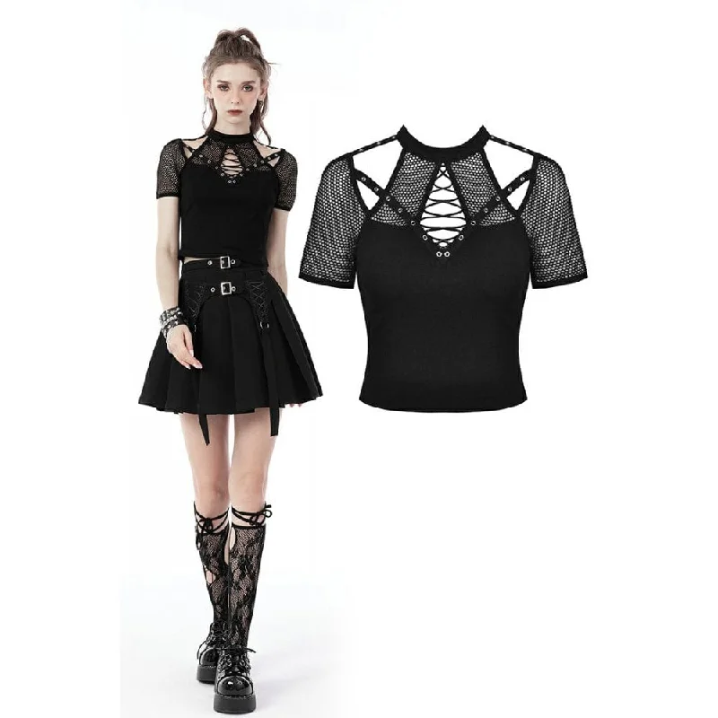 Outdoor Short Sleeve TopsWomen's Punk Rock Cutout Short Sleeved Mesh Top