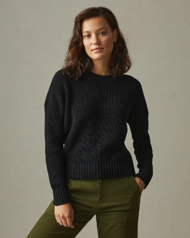 Chunky Cotton Crew Sweater - BlackCrewneckcasual