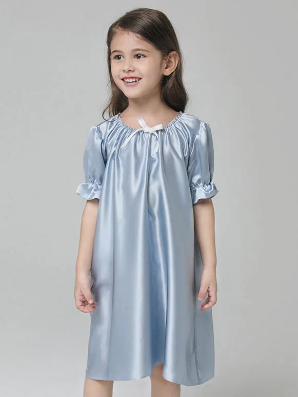 UV-Protection Short Sleeve TopsBaby Girls Princess Short Sleeve Silk Nightgown