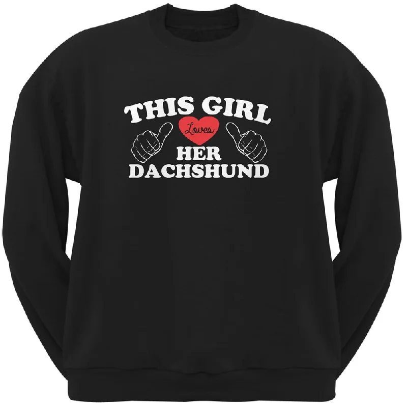 Valentine's Day - This Girl Loves Her Dachshund Black Adult Crew Neck SweatshirtCrewneckcasual