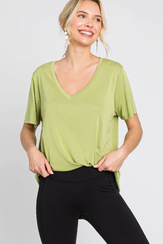 Light Green V-Neck Relaxed Short Sleeve TopVNeckTopNebula