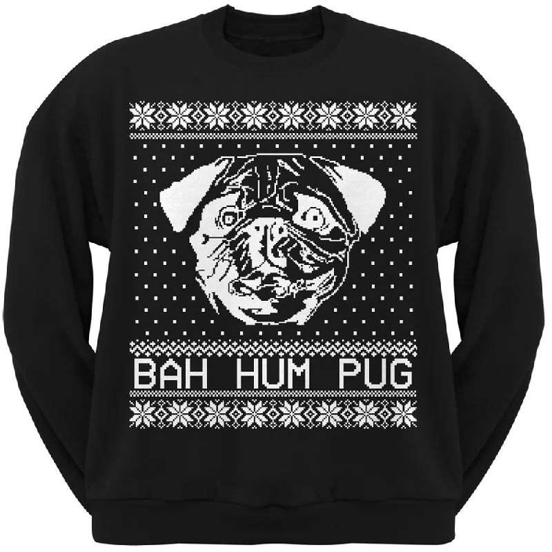 Bah Hum Pug Ugly Christmas Sweater Black Adult Crew Neck SweatshirtCrewneckartisan