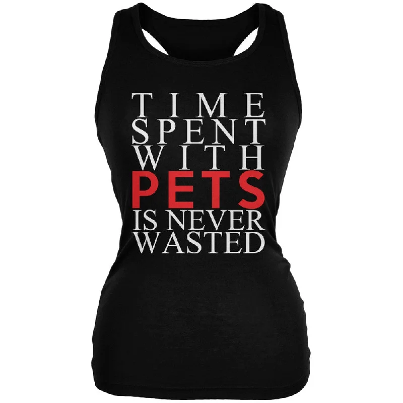 Breathable hoodieTime Spent With Pets Never Wasted Black Juniors Soft Tank Top