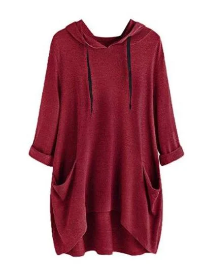 Travel SweatshirtsPocket Loose Casual Hoodie Irregular Large Size Blouse Hoodie for Ladies