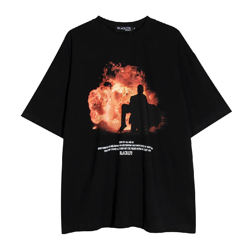 Designer Short Sleeve TopsShadow Flame Print Short Sleeve Men Clothing