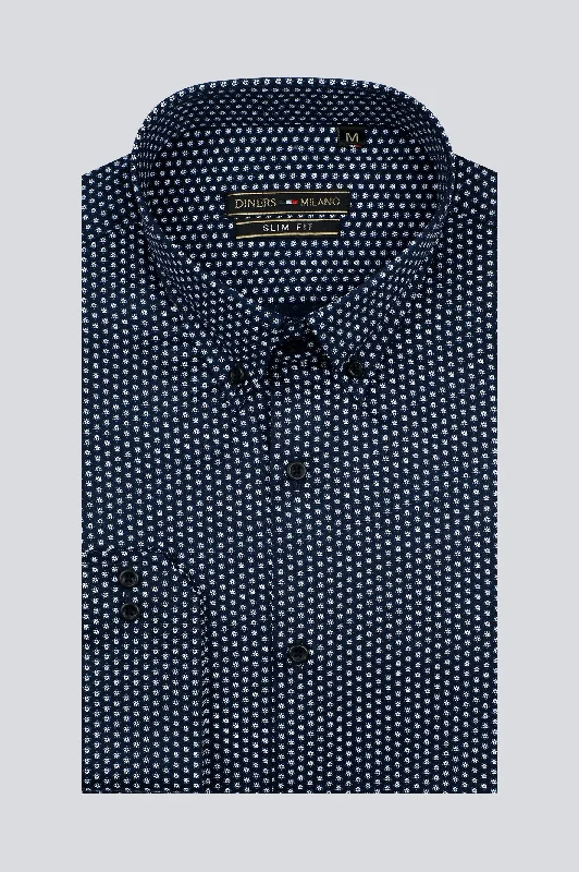 Navy Blue Texture Casual Milano ShirtPlush Shirts