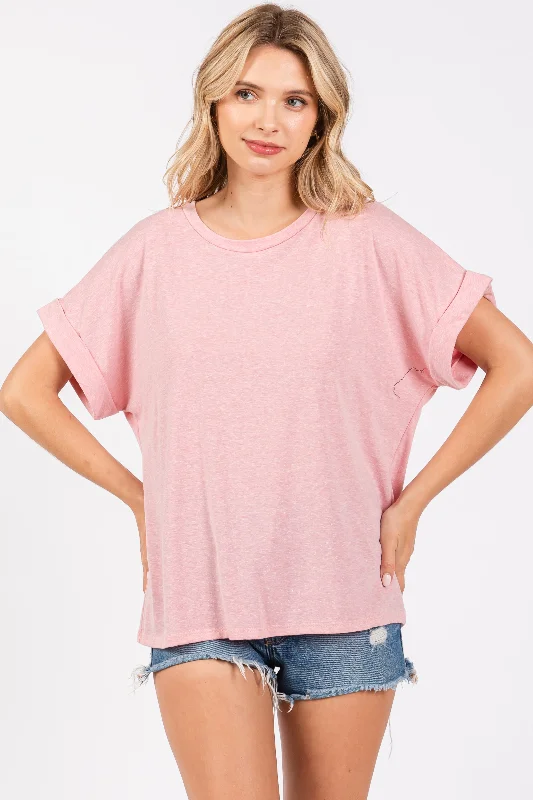 Designer Short Sleeve TopsPink Cuff Short Sleeve Top