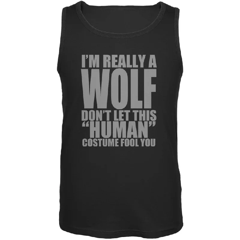 Running hoodieHalloween Human Wolf Costume Black Adult Tank Top