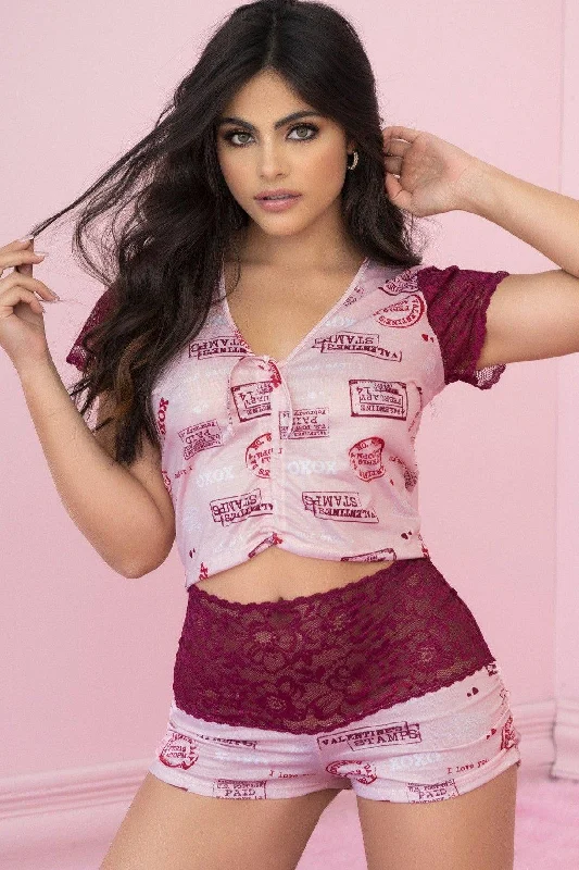 Valentine's Day Print Short PJ Set