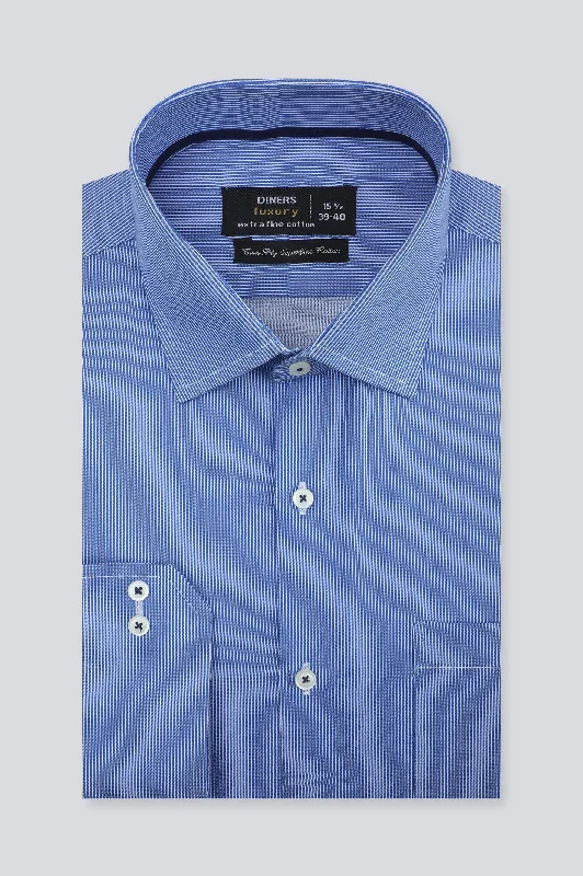 Dark Blue Hairline Stripe Formal Men ShirtTasseled Shirts