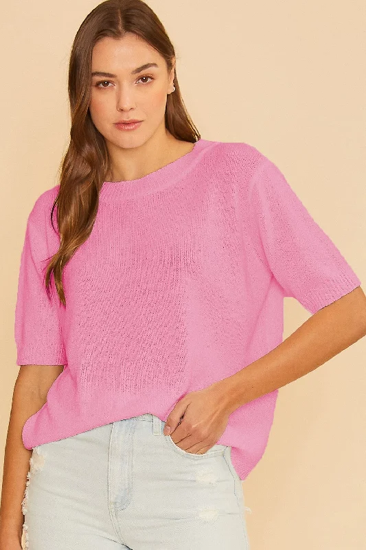 Waterproof Short Sleeve TopsPink Knit Short Sleeve Top