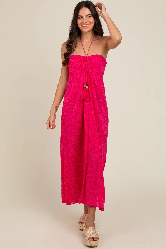 Fuchsia Paisley Print Halter Midi DressTennis Dress