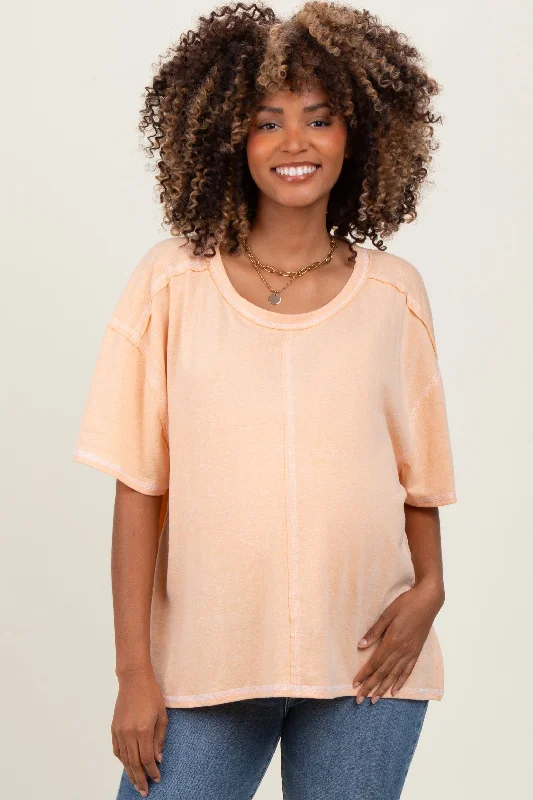 Sheer Short Sleeve TopsPeach Solid Tri-Blend Short Sleeve Maternity Tunic Top