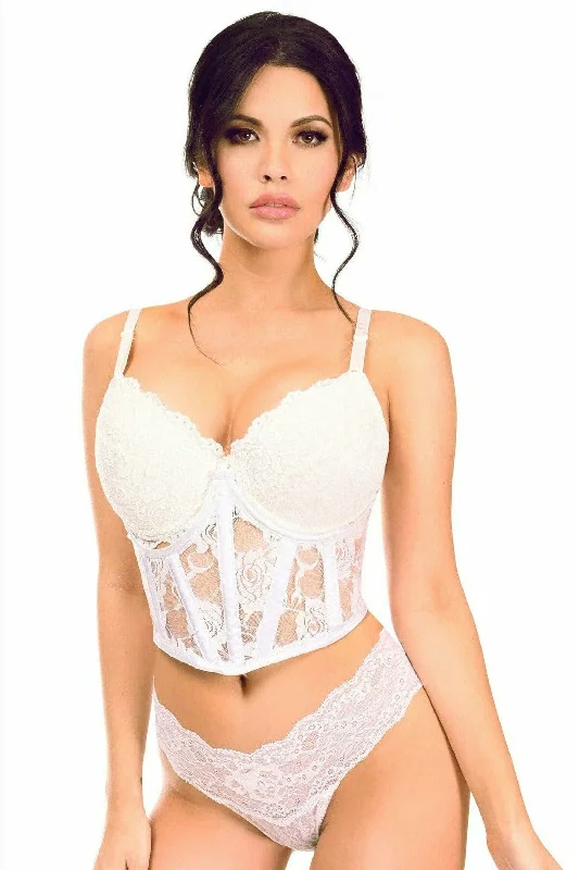 Lavish White Sheer Lace Underwire Waist Cincher Corset