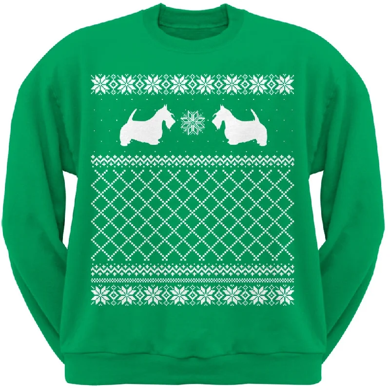 Scottish Terrier Green Adult Ugly Christmas Sweater Crew Neck SweatshirtCrewneckminimal