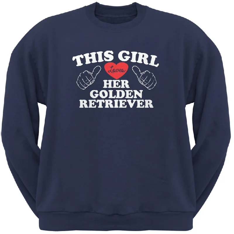 This Girl Loves Her Golden Retriever Navy Adult Crew Neck SweatshirtCrewneckfit