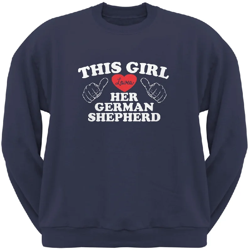 This Girl Loves Her German Shepherd Navy Adult Crew Neck SweatshirtCrewneckwear