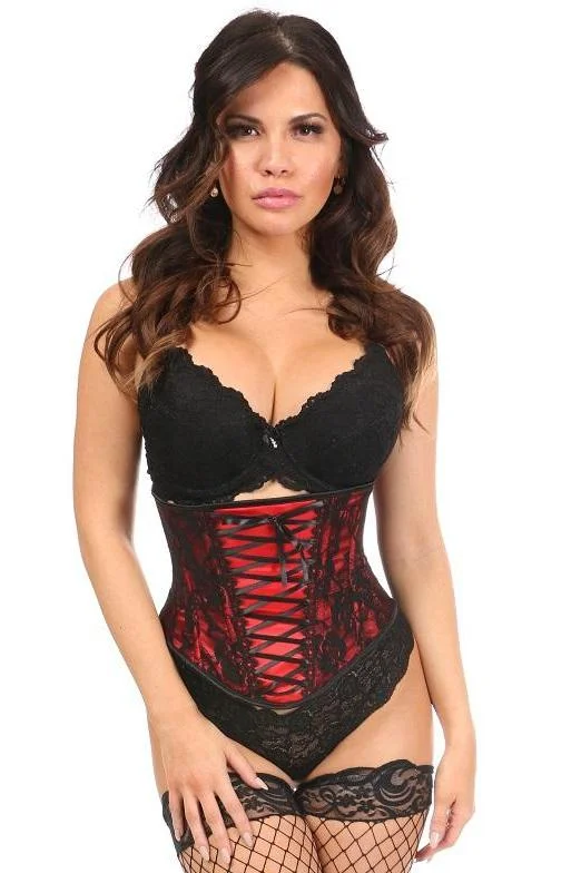 Lavish Red Lace-Up Underbust Corset w/Black Lace