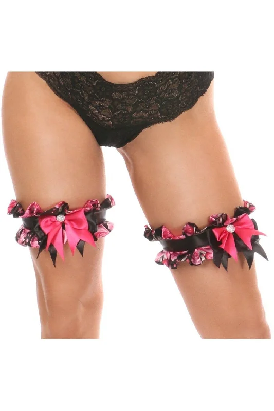 Plus Size Floral Satin Leg Garter Set