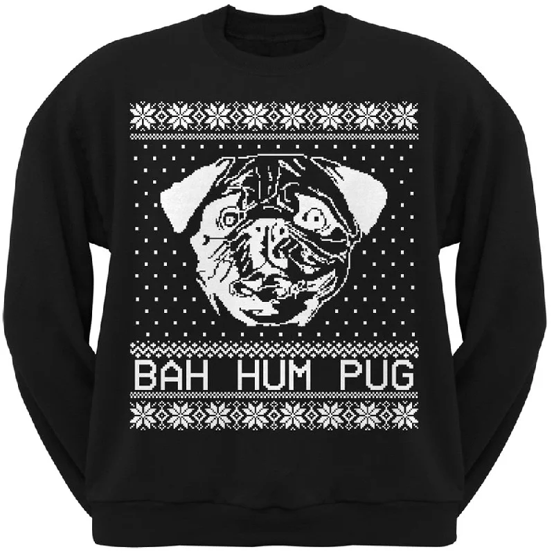 Bah Hum Pug Ugly Christmas Sweater Black Adult Crew Neck SweatshirtCrewneckstartup