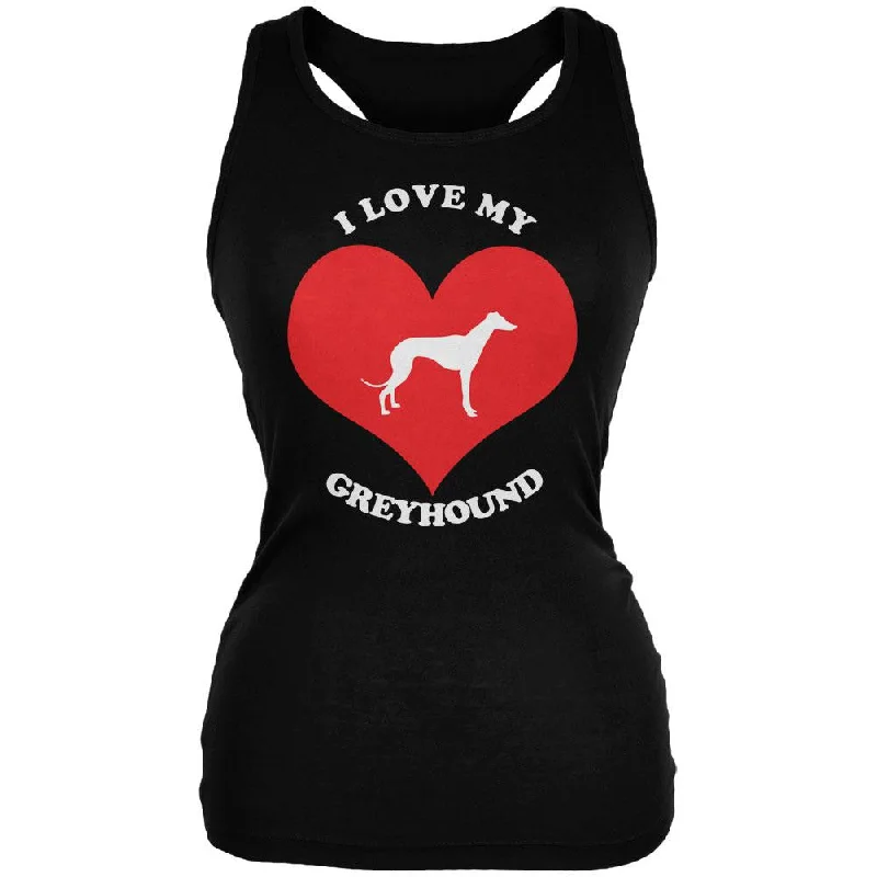 Reflective jacketValentines I Love My Greyhound Black Juniors Soft Tank Top