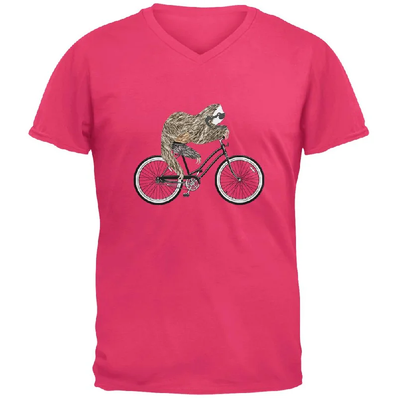 Bicycle Sloth Mens V-Neck T ShirtVNeckTopUnicorn