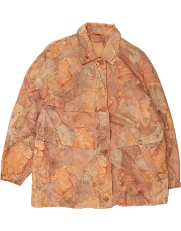 VINTAGE Womens Abstract Pattern Bomber Jacket UK 20 2XL Beige PolyesterTravel Jackets