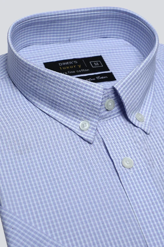 Light Purple Pin Check Formal Luxury Shirt  (Half Sleeves)Branded Shirts