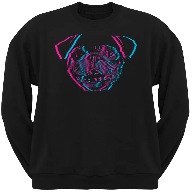 3D Pug Face Black Adult Crew Neck SweatshirtCrewneckfan