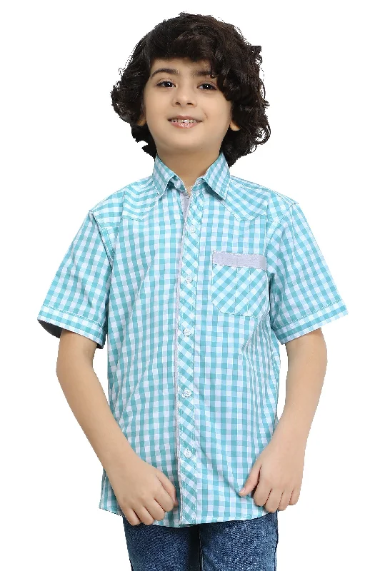 Sky Blue Gingham Check Casual ShirtCompression Shirts