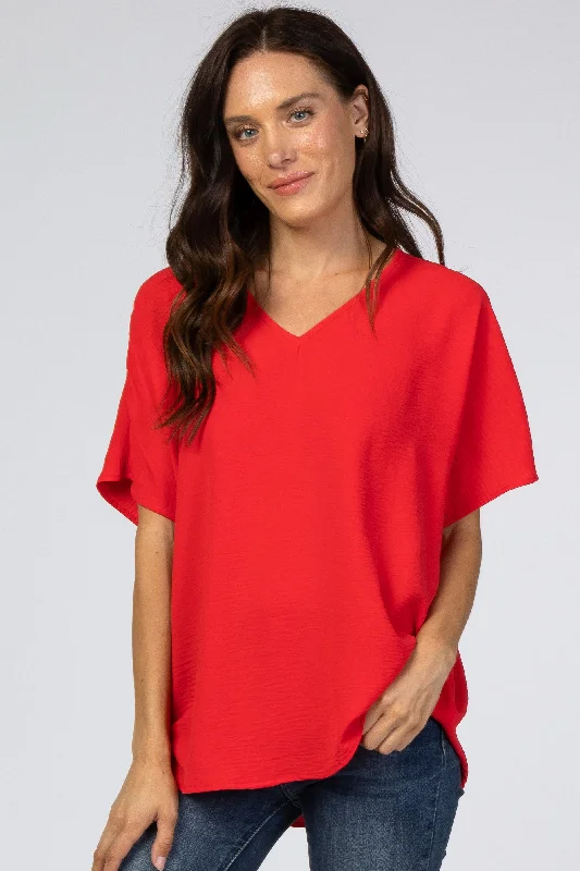 Thermal Short Sleeve TopsRed Short Sleeve Blouse