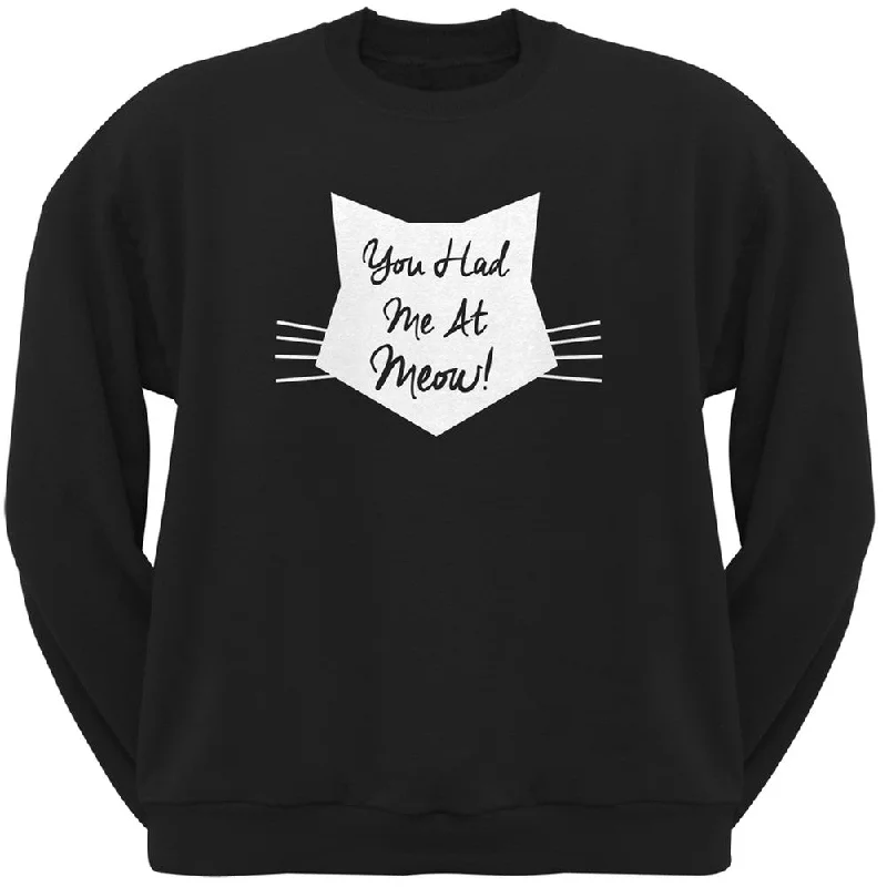 Valentine's Day - You Had Me At Meow Black Adult Crew Neck SweatshirtCrewneckmobile